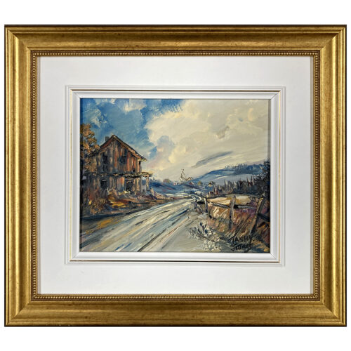 Zone rurale par Tanguy Jutras artiste peintre quebecois maison église chemin cloture