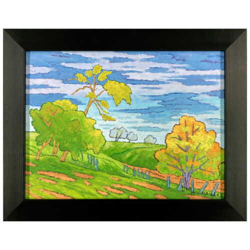 Paysage Mantauban Jean-Guy Deslauriers peintre quebecois foret arbres forestier nuages vallon colline