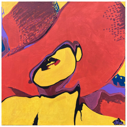 chapeau rouge gilles chagnon peintre quebecois tete femme couleur pop art forme visage jaune