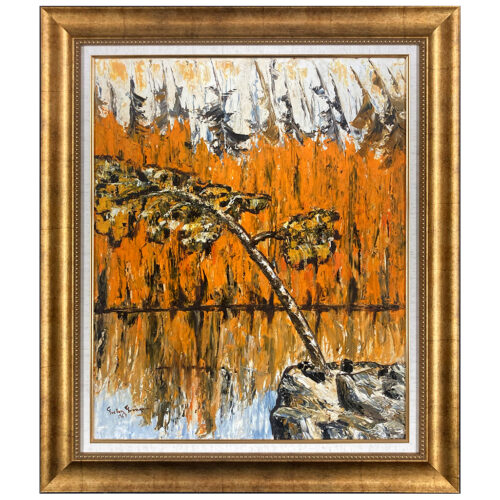 paysage oranger arbre automne lac foret rocher flamboyance feu chaleur