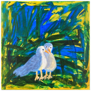 couple oiseaux pigeons foret arbre feuille verdure martin artiste peintre quebecois