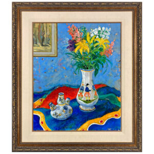 table pot fleur toile nappe solange saint pierre artiste peintre quebecoise