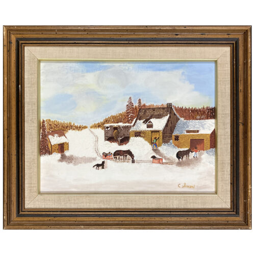 paysage rural ferme chevaux traineaux maison hiver neige forge grange arbre trail