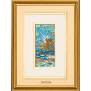 Gouache sur papier 6" x 13" Cadre en bois et vitre 23" x 27" Signée